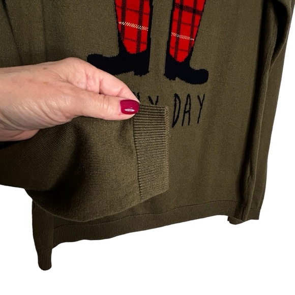 Talbots Olive Green Rainy Day Rain Boots Themed Pullover Knit Sweater Sz M - Picture 9 of 14